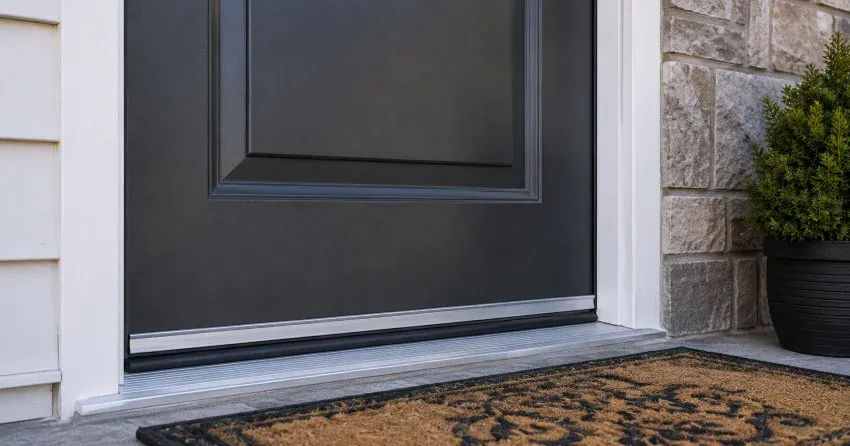 technician replacing worn door weatherstripping in Tottenham home