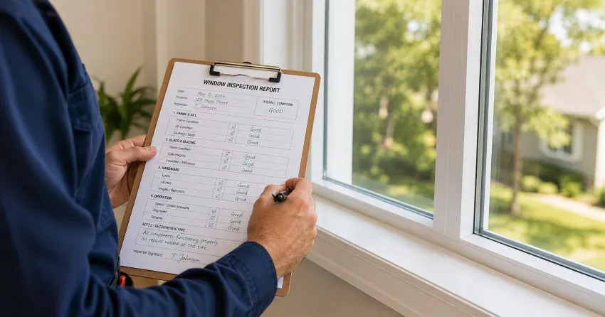 technician inspecting window seal and frame in Tottenham