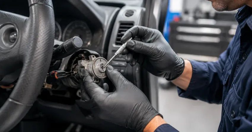 technician diagnosing an ignition lock repair issue in Tottenham