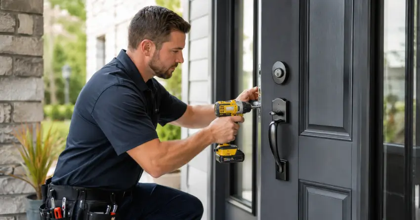 locksmith installing deadbolt lock on exterior door in Tottenham