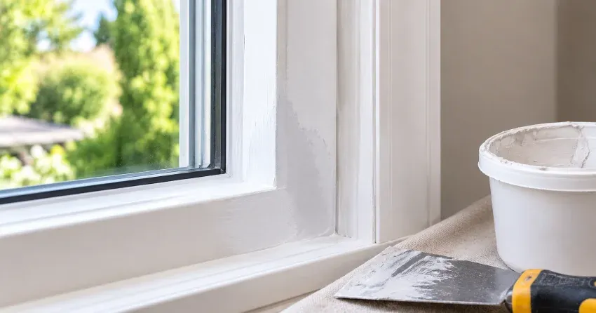 technician repairing rotted window frame corner in Tottenham