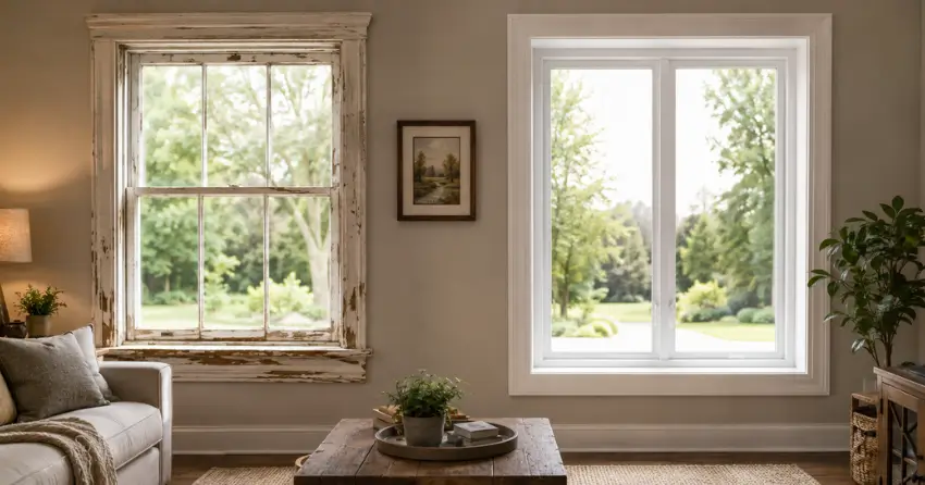 side by side comparison of old and new window in Tottenham