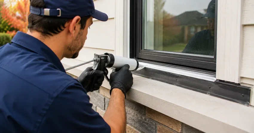 technician inspecting window flashing for leak source in Tottenham