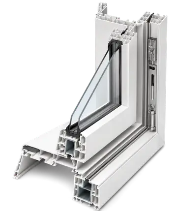 Cutaway view of a lead-free uPVC window frame showing its internal chambers